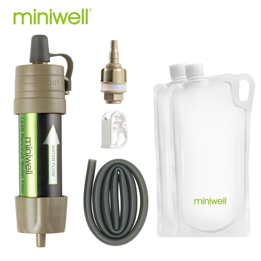 Filtro de Agua Portátil Miniwell para Exterior – Sistema de Filtración con Bolsa Transparente para Camping y Supervivencia - Survivalia