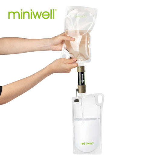 Filtro de Agua Portátil Miniwell para Exterior – Sistema de Filtración con Bolsa Transparente para Camping y Supervivencia - Survivalia