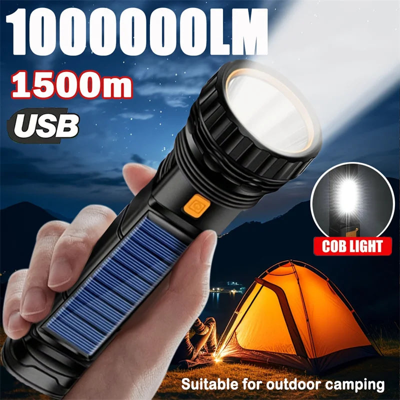 Linterna LED de Alta Potencia – Recargable por USB y Solar, Lámpara Táctica de Largo Alcance para Camping y Exterior - Survivalia