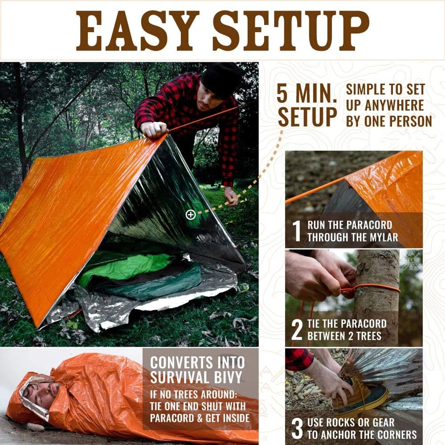 Tienda de Campaña de Emergencia para 2 Personas – Impermeable, Portátil y Resistente para Camping, Viajes y Aventuras - Survivalia