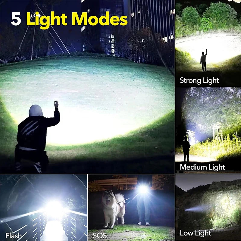 Linterna LED Táctica Recargable de Alta Potencia con Zoom – Lámpara de Aluminio para Camping, Pesca y Actividades al Aire Libre - Survivalia