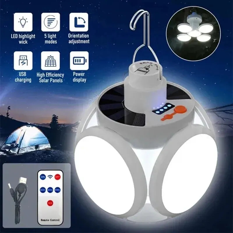 Lámpara LED Solar Portátil para Camping – Linterna Recargable Plegable con Gancho, Ideal para Tienda, Exterior y Emergencias - Survivalia
