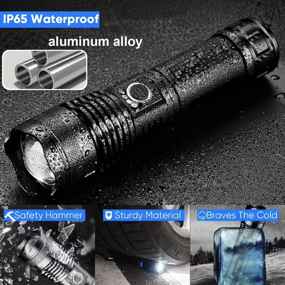 Linterna LED Táctica Recargable de Alta Potencia con Zoom – Lámpara de Aluminio para Camping, Pesca y Actividades al Aire Libre - Survivalia