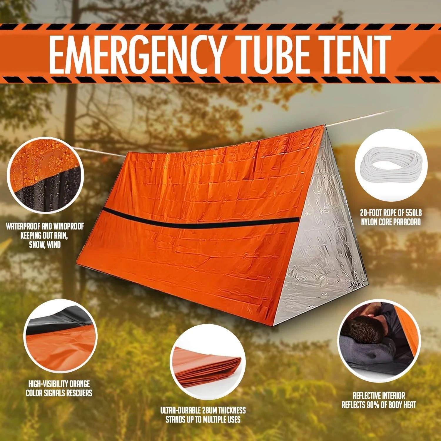 Tienda de Campaña de Emergencia para 2 Personas – Impermeable, Portátil y Resistente para Camping, Viajes y Aventuras - Survivalia