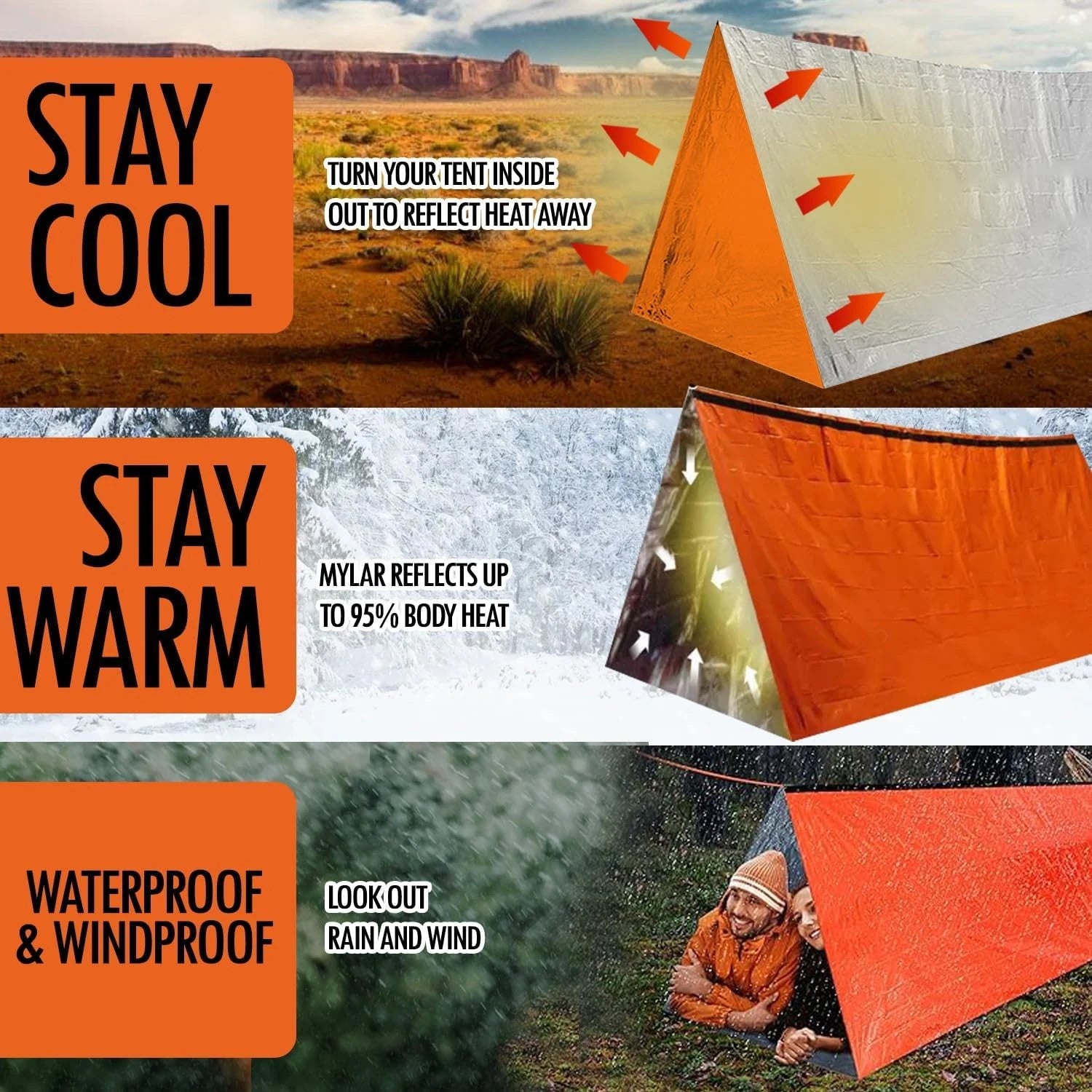 Tienda de Campaña de Emergencia para 2 Personas – Impermeable, Portátil y Resistente para Camping, Viajes y Aventuras - Survivalia