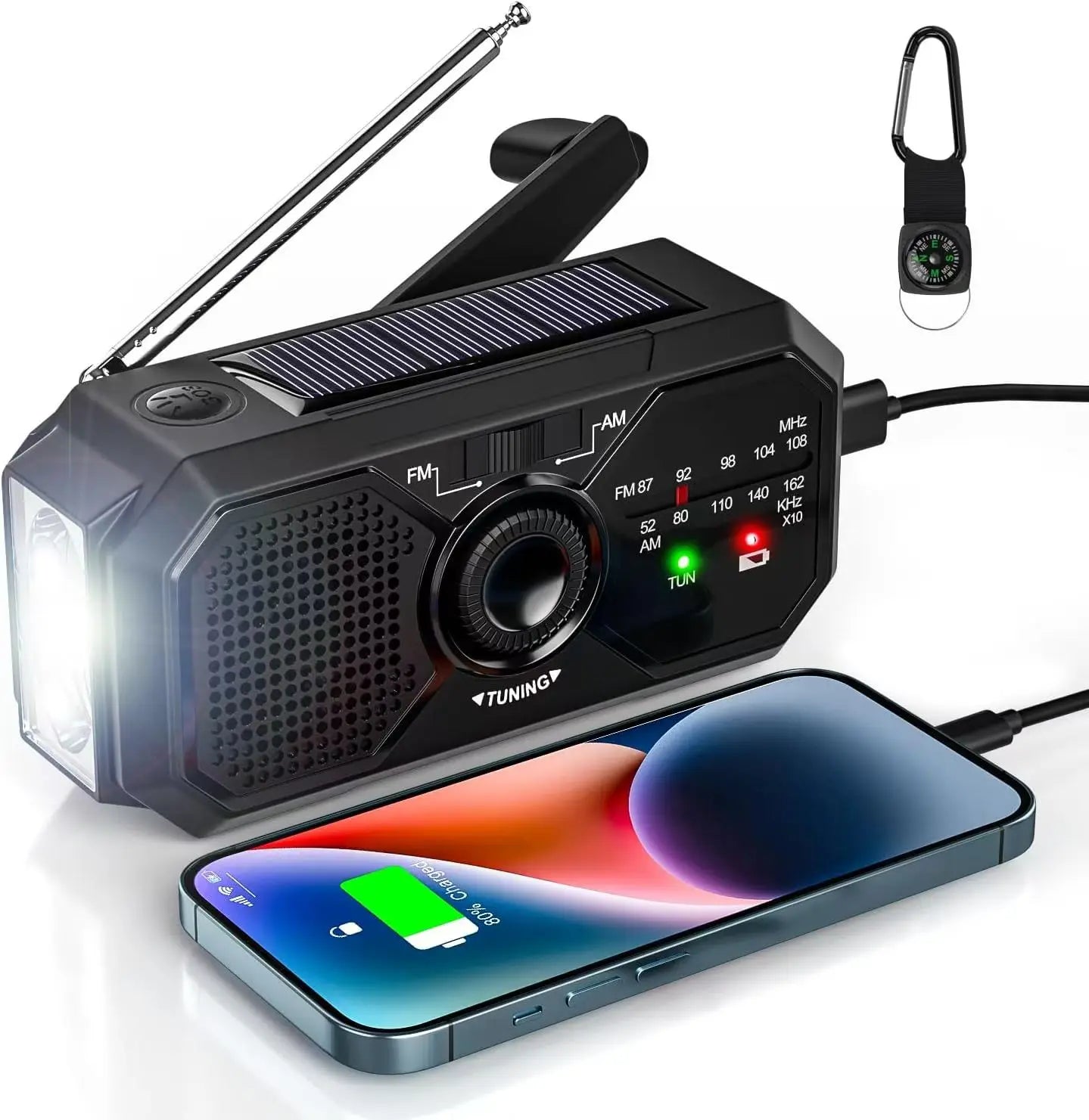 Radio Solar Portátil de Emergencia – Kit de Primeros Auxilios con Dinamo, AM/FM, Estación de Energía para Apagones y Cargador USB - Survivalia
