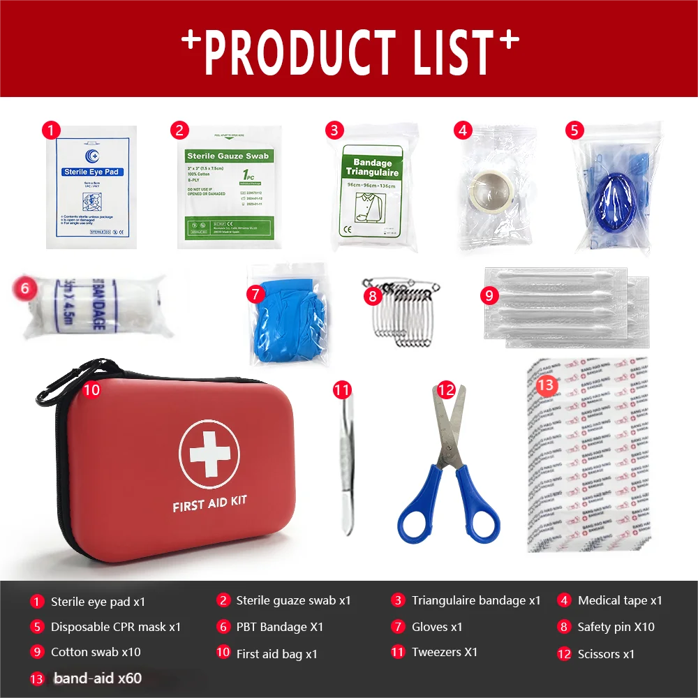 Botiquín de Primeros Auxilios Portátil 90 Piezas – Kit Médico de Emergencia para Hogar, Viajes, Camping y Supervivencia - Survivalia