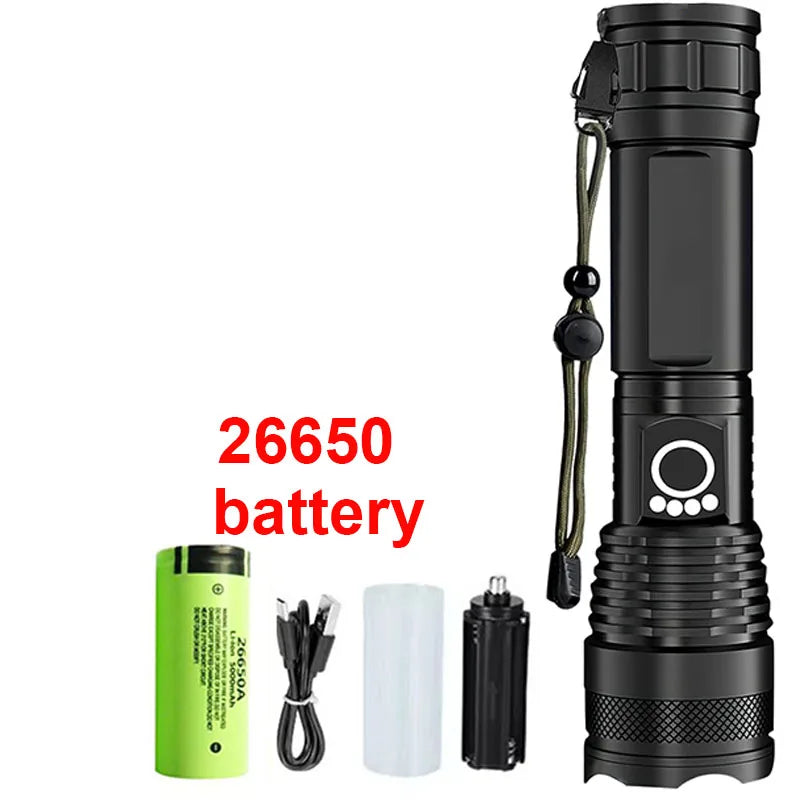 Linterna LED Táctica Recargable de Alta Potencia con Zoom – Lámpara de Aluminio para Camping, Pesca y Actividades al Aire Libre - Survivalia