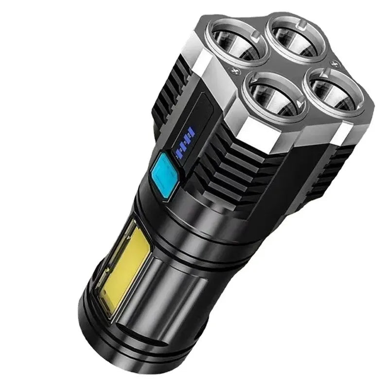 Linterna LED de Alta Potencia para Camping – 4 Leds, Luz Lateral COB, Recargable, Portátil y 4 Modos de Iluminación - Survivalia