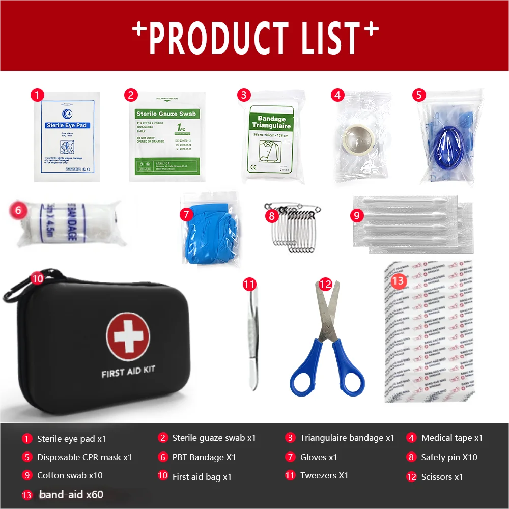 Botiquín de Primeros Auxilios Portátil 90 Piezas – Kit Médico de Emergencia para Hogar, Viajes, Camping y Supervivencia - Survivalia
