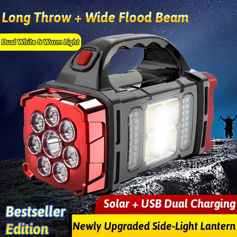Linterna LED Solar Recargable 16 LEDs – Doble Color, Doble Fuente de Luz, Power Bank USB y Múltiples Modos para Exterior - Survivalia