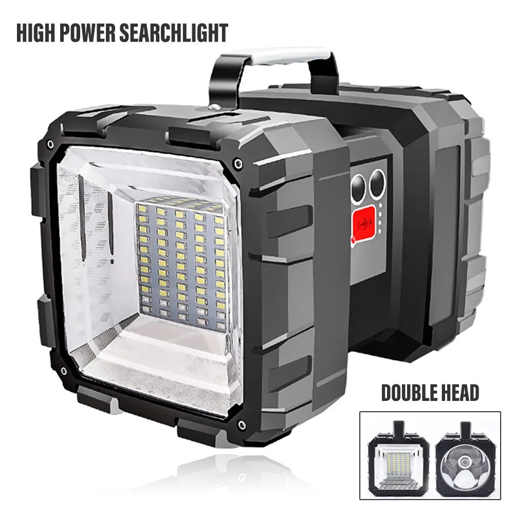 Linterna LED de Alta Potencia para Camping – Reflector Recargable de Doble Cabeza, Foco de Búsqueda Impermeable y Lámpara de Gran Alcance - Survivalia