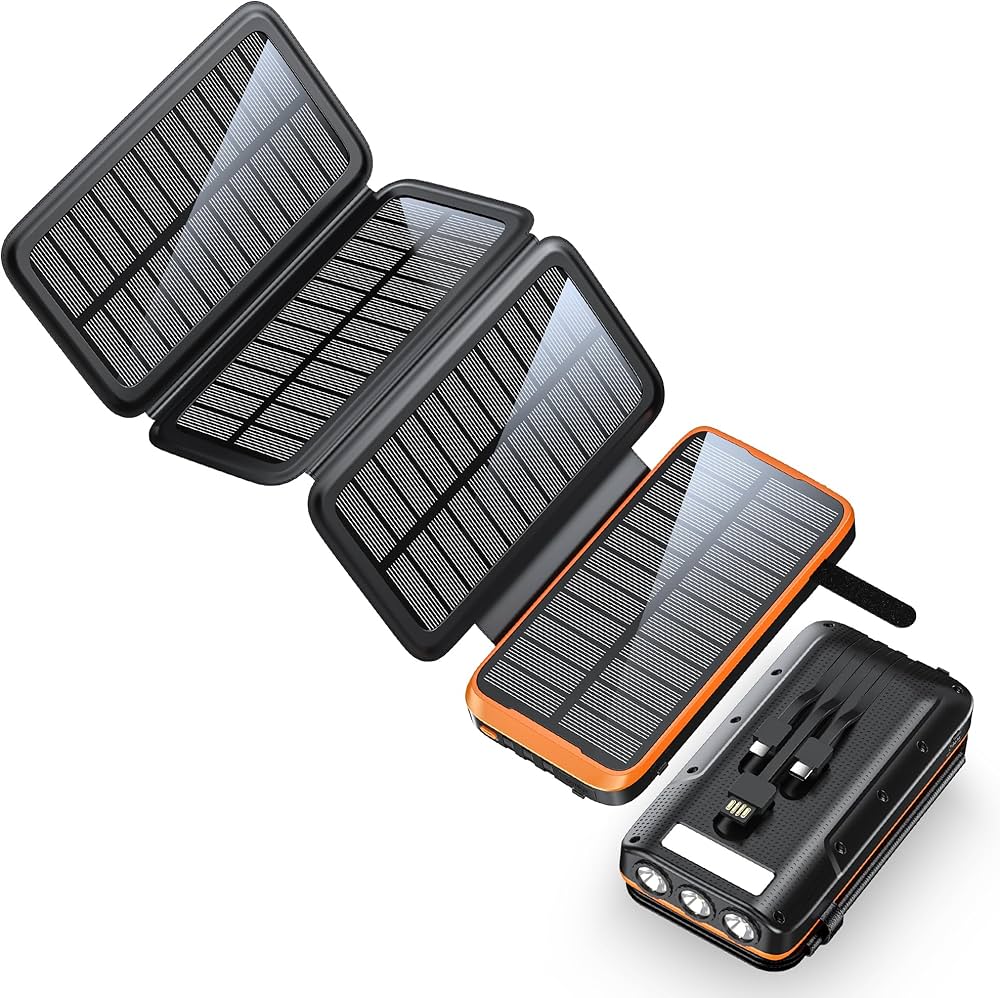 Batería externa de energía solar, linterna LED y carga rápida – Power bank portátil para camping, emergencias y apagones